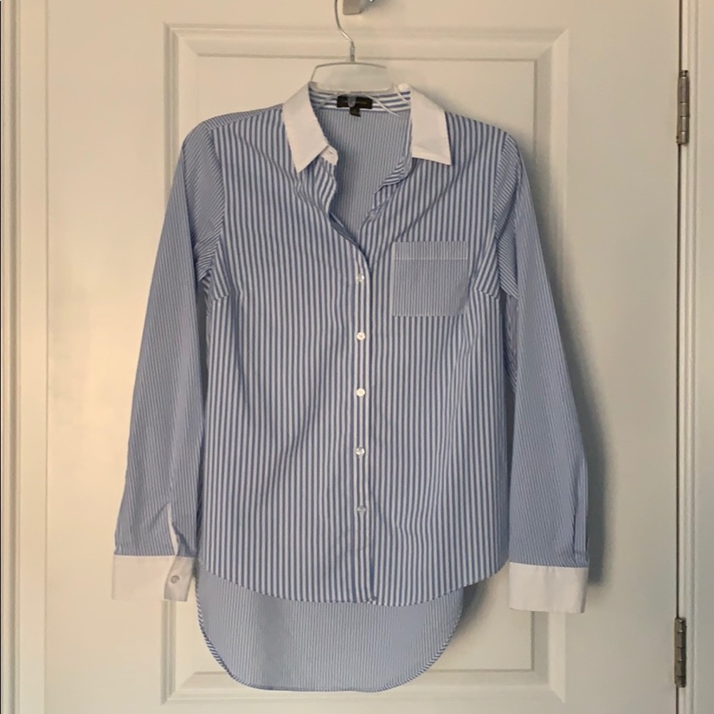 Blue and white pinstriped button down.